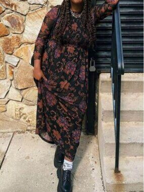 NWT Modcloth Black Femme Petal Smocked Maxi Dress Floral Print XL